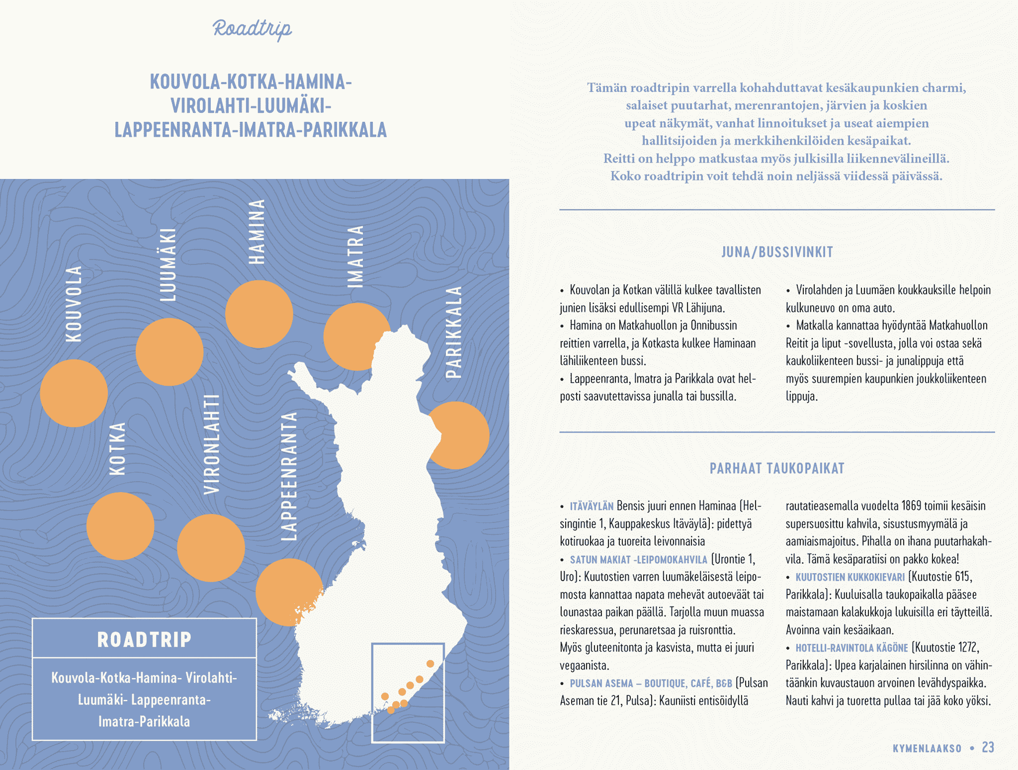 Itä-Suomi roadtrip-kartta. Tripsteri Suomi Matkaopas