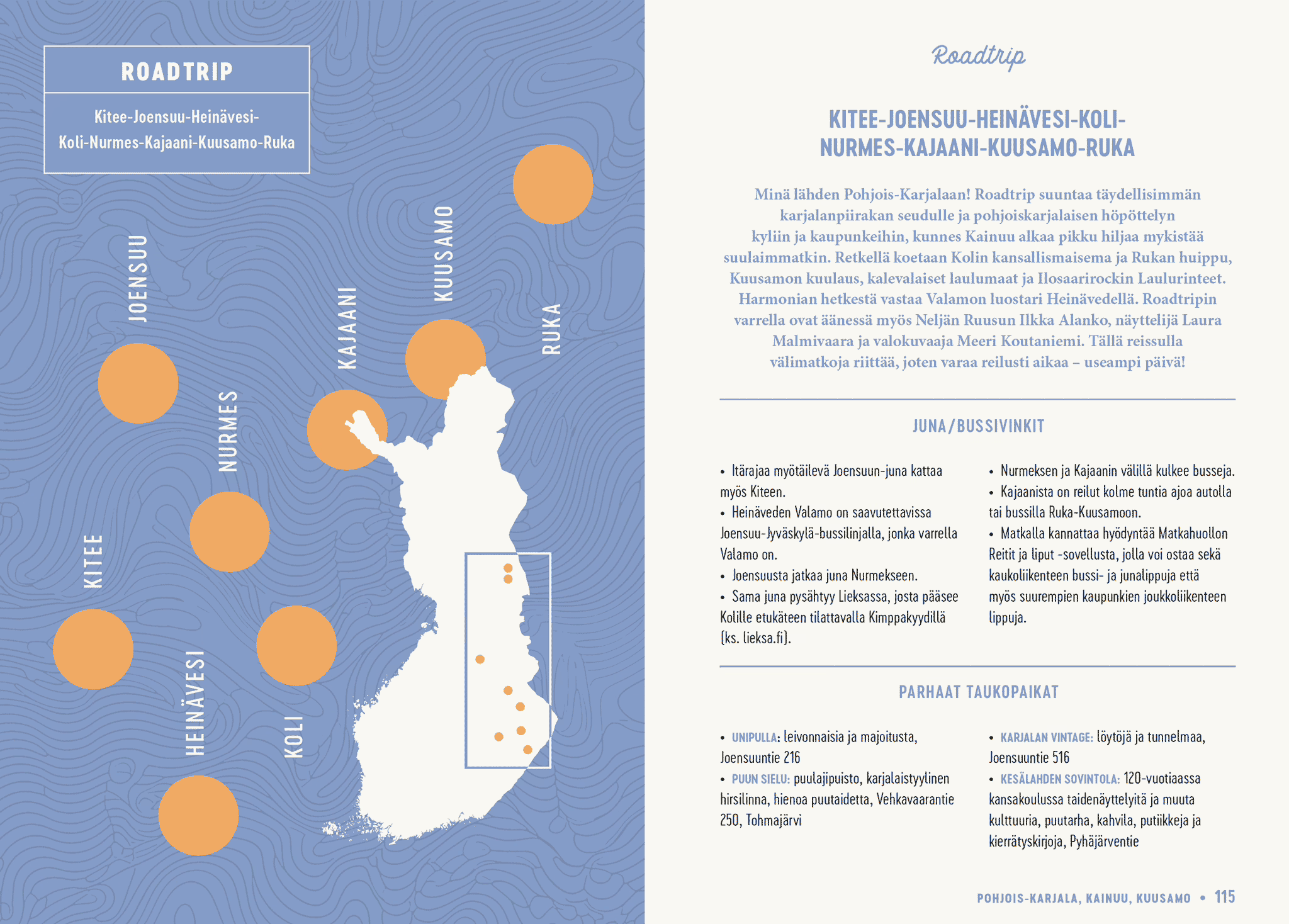 Itä-Suomi roadtrip-kartta. Tripsteri Suomi